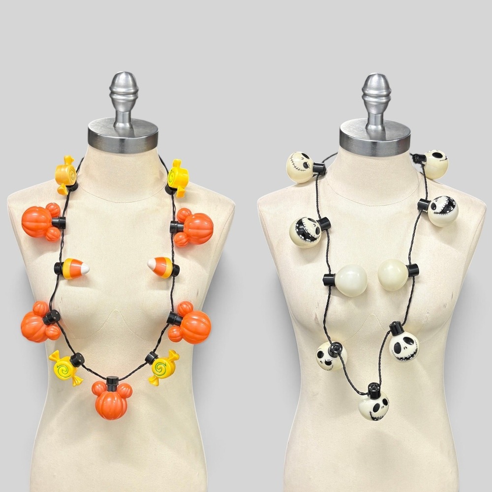 Disney Light Up Necklace Set Halloween Mickey Pumpkin Jack Skellington OS Multi